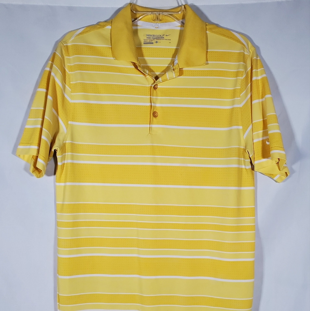 NIKE GOLF TOUR PERFORMANCE DRI-FIT YELLOW STRIPPED POLO SHIRT